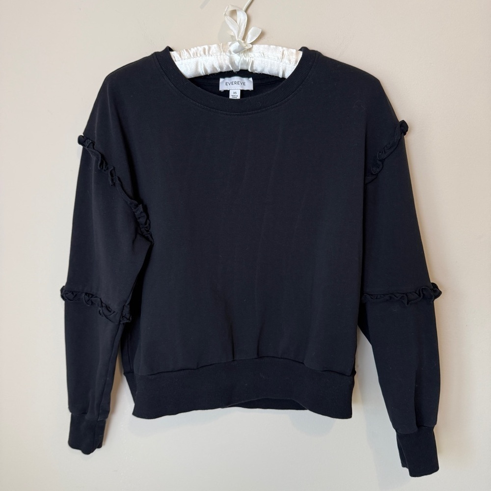Evereve Women's Sonia Ruffle Sweatshirt Black size XS - Picture 2 of 9